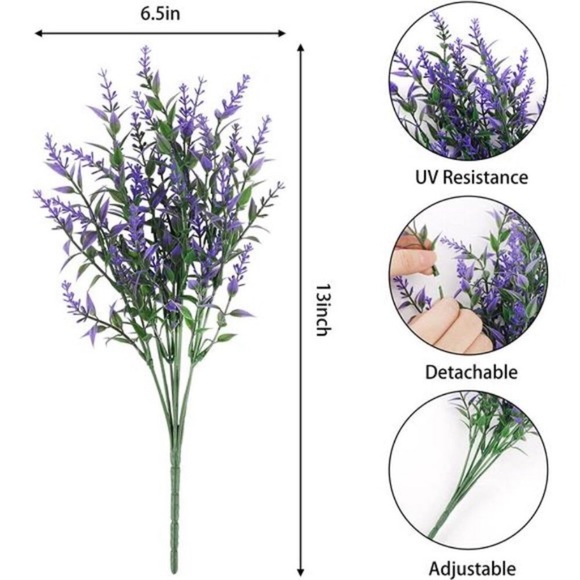 9pcs Artificial Flowers UV Resistant Faux Plastic Flower Outdoor Fake Lavender - Picture 3 of 8